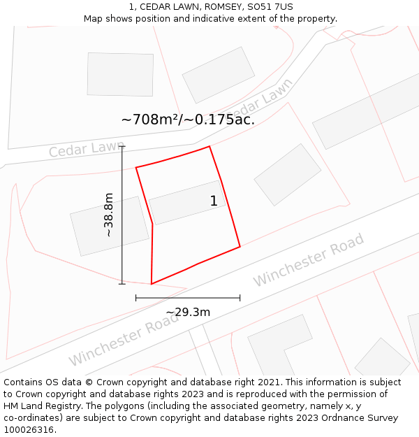 1, CEDAR LAWN, ROMSEY, SO51 7US: Plot and title map