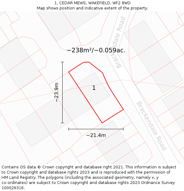 1, CEDAR MEWS, WAKEFIELD, WF2 8WD: Plot and title map