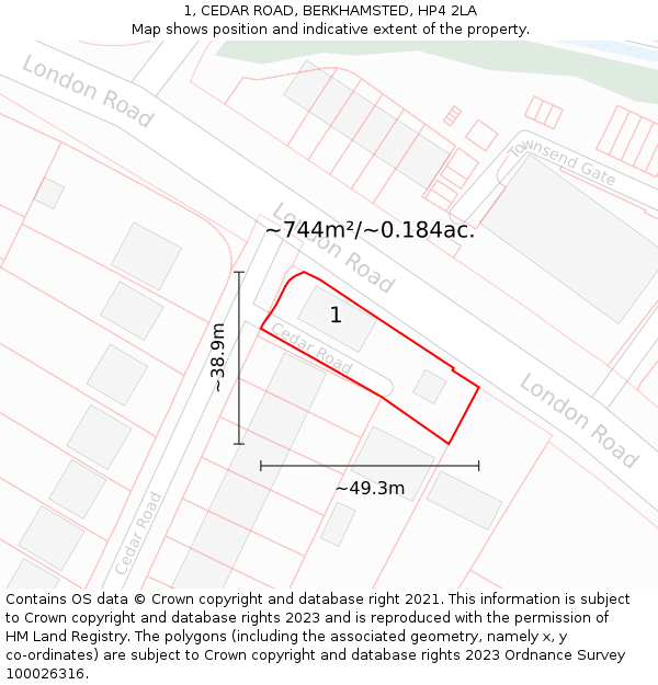 1, CEDAR ROAD, BERKHAMSTED, HP4 2LA: Plot and title map