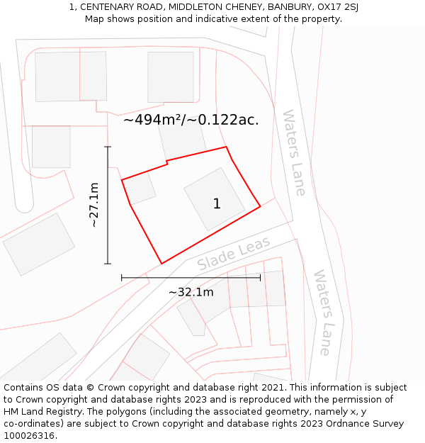 1, CENTENARY ROAD, MIDDLETON CHENEY, BANBURY, OX17 2SJ: Plot and title map