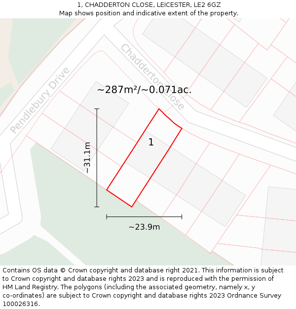 1, CHADDERTON CLOSE, LEICESTER, LE2 6GZ: Plot and title map