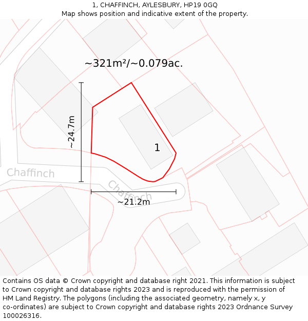 1, CHAFFINCH, AYLESBURY, HP19 0GQ: Plot and title map