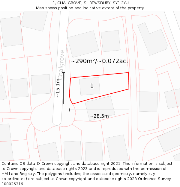 1, CHALGROVE, SHREWSBURY, SY1 3YU: Plot and title map