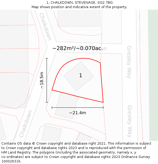 1, CHALKDOWN, STEVENAGE, SG2 7BG: Plot and title map