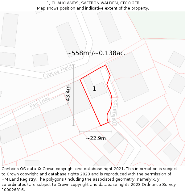 1, CHALKLANDS, SAFFRON WALDEN, CB10 2ER: Plot and title map