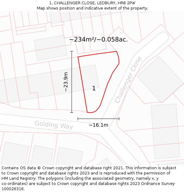 1, CHALLENGER CLOSE, LEDBURY, HR8 2PW: Plot and title map