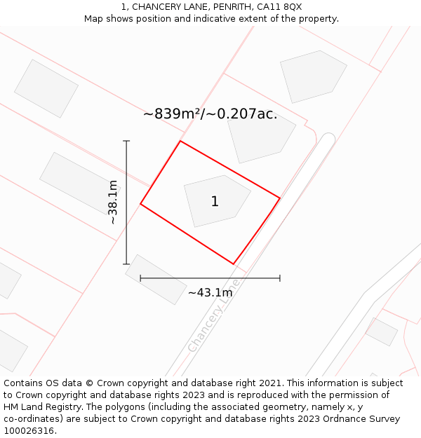 1, CHANCERY LANE, PENRITH, CA11 8QX: Plot and title map