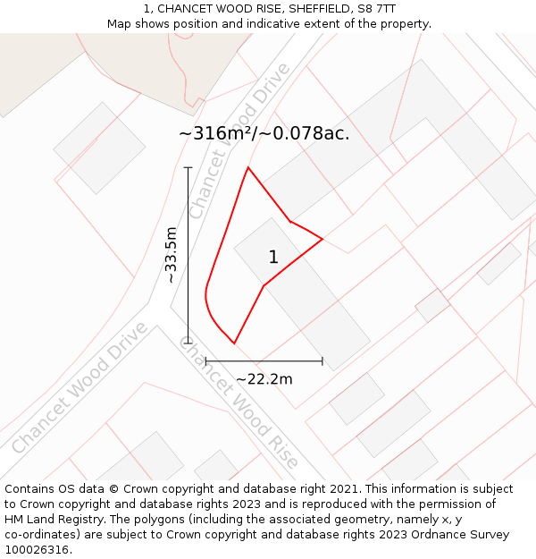 1, CHANCET WOOD RISE, SHEFFIELD, S8 7TT: Plot and title map