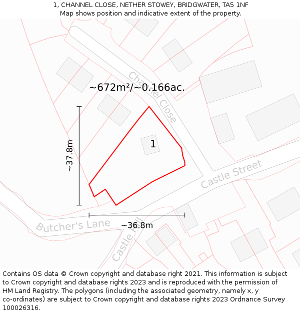 1, CHANNEL CLOSE, NETHER STOWEY, BRIDGWATER, TA5 1NF: Plot and title map