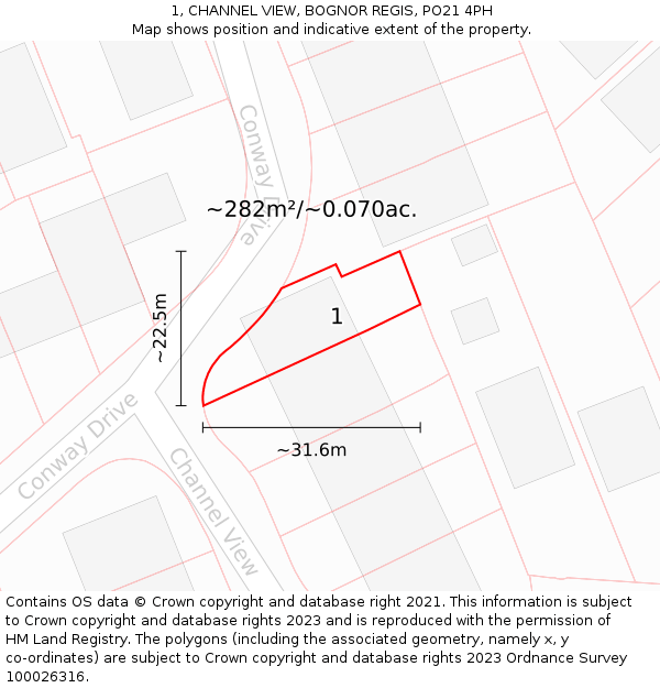 1, CHANNEL VIEW, BOGNOR REGIS, PO21 4PH: Plot and title map