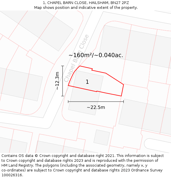 1, CHAPEL BARN CLOSE, HAILSHAM, BN27 2PZ: Plot and title map