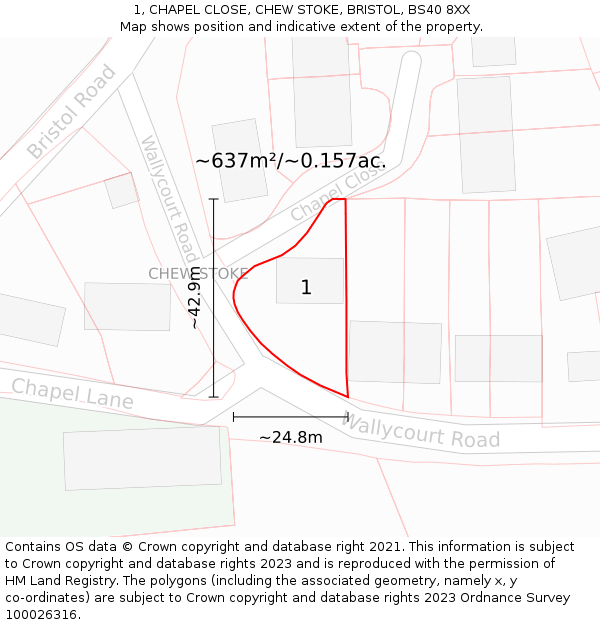 1, CHAPEL CLOSE, CHEW STOKE, BRISTOL, BS40 8XX: Plot and title map