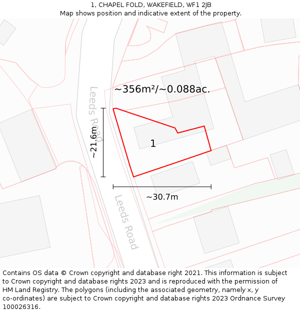 1, CHAPEL FOLD, WAKEFIELD, WF1 2JB: Plot and title map