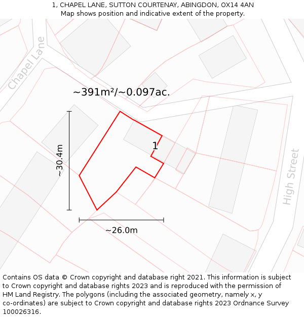 1, CHAPEL LANE, SUTTON COURTENAY, ABINGDON, OX14 4AN: Plot and title map