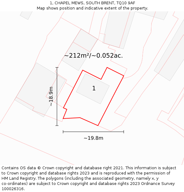 1, CHAPEL MEWS, SOUTH BRENT, TQ10 9AF: Plot and title map
