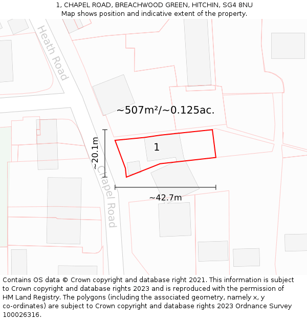 1, CHAPEL ROAD, BREACHWOOD GREEN, HITCHIN, SG4 8NU: Plot and title map