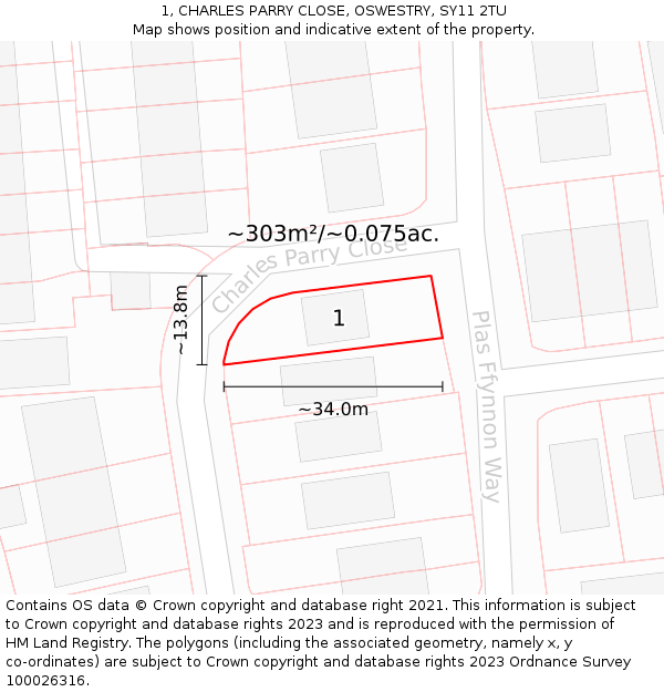 1, CHARLES PARRY CLOSE, OSWESTRY, SY11 2TU: Plot and title map