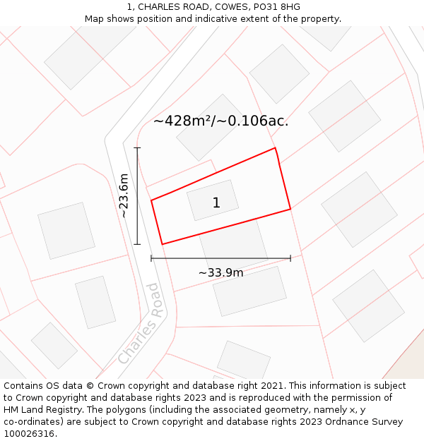 1, CHARLES ROAD, COWES, PO31 8HG: Plot and title map