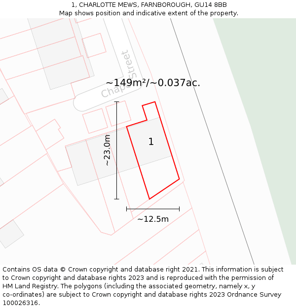 1, CHARLOTTE MEWS, FARNBOROUGH, GU14 8BB: Plot and title map