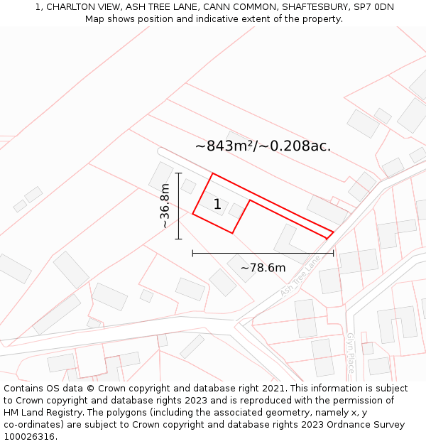1, CHARLTON VIEW, ASH TREE LANE, CANN COMMON, SHAFTESBURY, SP7 0DN: Plot and title map