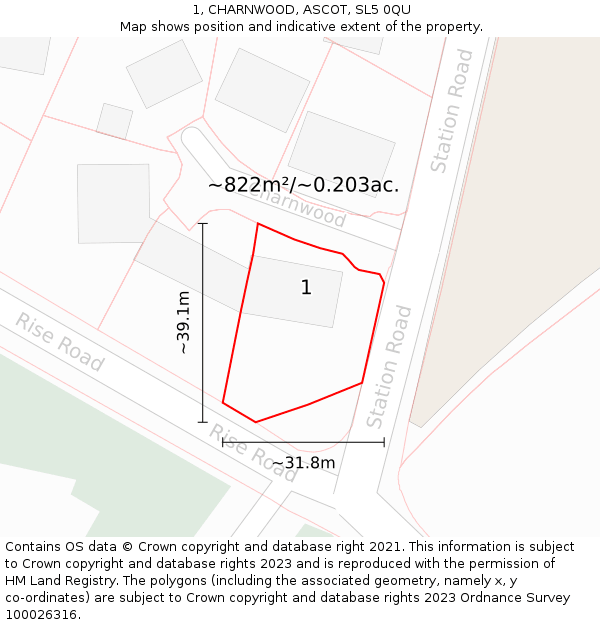 1, CHARNWOOD, ASCOT, SL5 0QU: Plot and title map