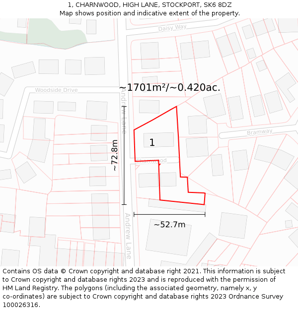 1, CHARNWOOD, HIGH LANE, STOCKPORT, SK6 8DZ: Plot and title map