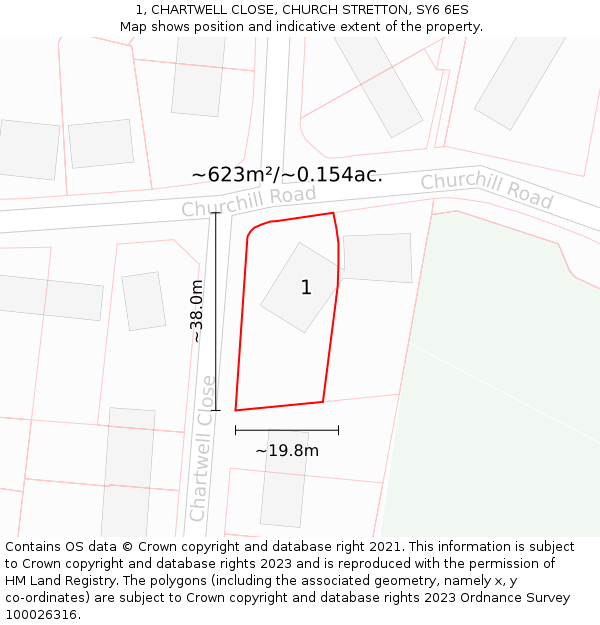 1, CHARTWELL CLOSE, CHURCH STRETTON, SY6 6ES: Plot and title map