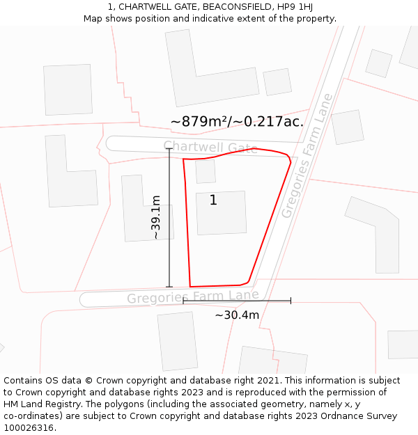 1, CHARTWELL GATE, BEACONSFIELD, HP9 1HJ: Plot and title map