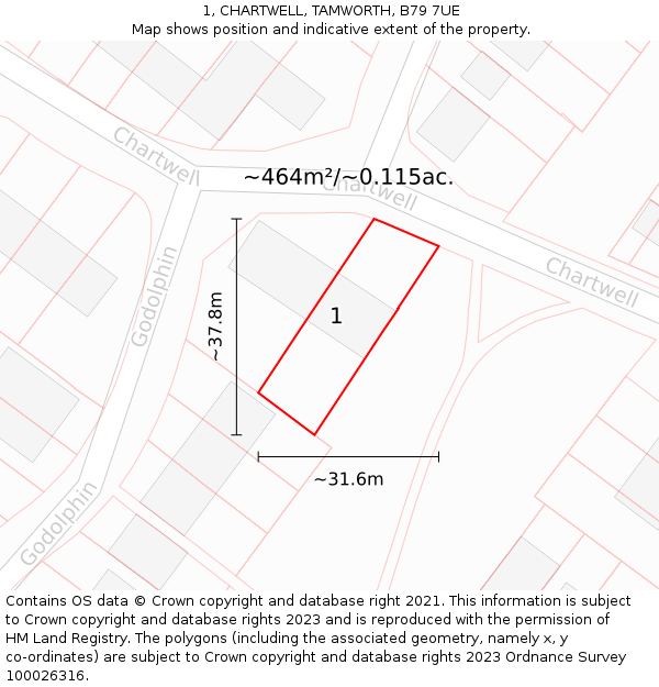 1, CHARTWELL, TAMWORTH, B79 7UE: Plot and title map