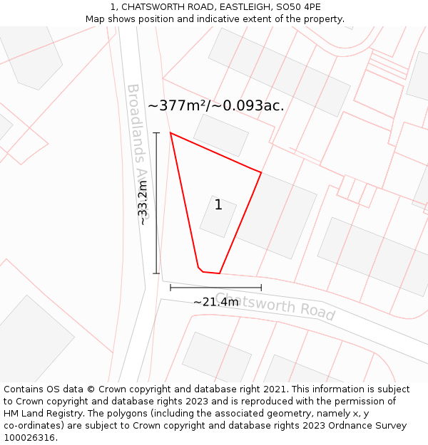 1, CHATSWORTH ROAD, EASTLEIGH, SO50 4PE: Plot and title map