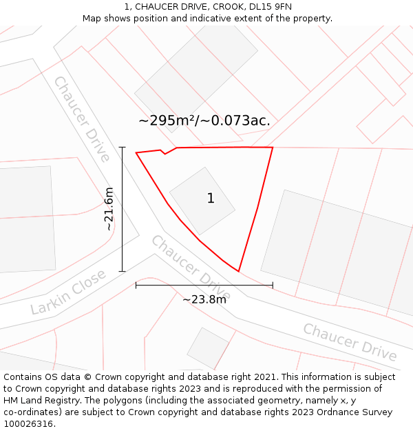 1, CHAUCER DRIVE, CROOK, DL15 9FN: Plot and title map