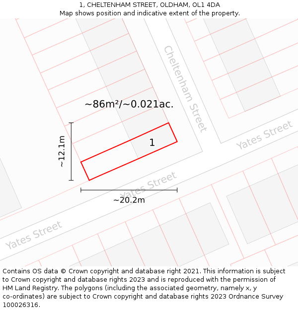 1, CHELTENHAM STREET, OLDHAM, OL1 4DA: Plot and title map