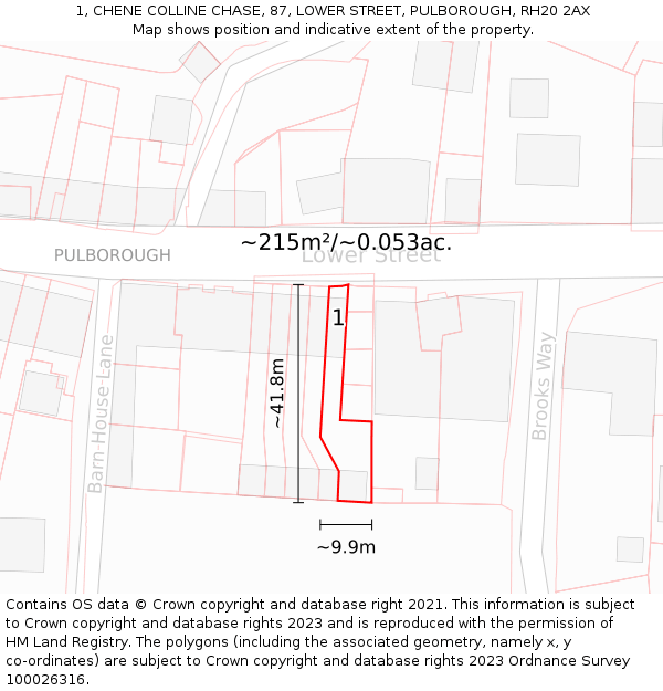 1, CHENE COLLINE CHASE, 87, LOWER STREET, PULBOROUGH, RH20 2AX: Plot and title map