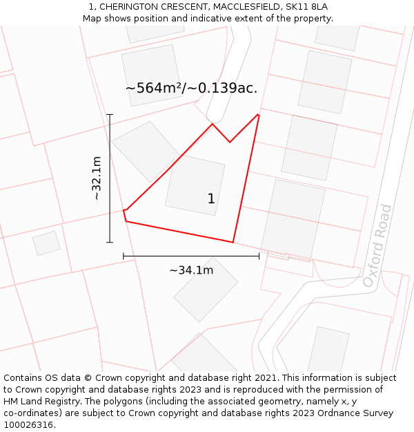 1, CHERINGTON CRESCENT, MACCLESFIELD, SK11 8LA: Plot and title map