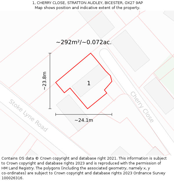 1, CHERRY CLOSE, STRATTON AUDLEY, BICESTER, OX27 9AP: Plot and title map