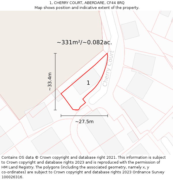 1, CHERRY COURT, ABERDARE, CF44 8RQ: Plot and title map