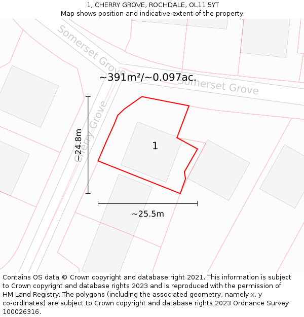 1, CHERRY GROVE, ROCHDALE, OL11 5YT: Plot and title map