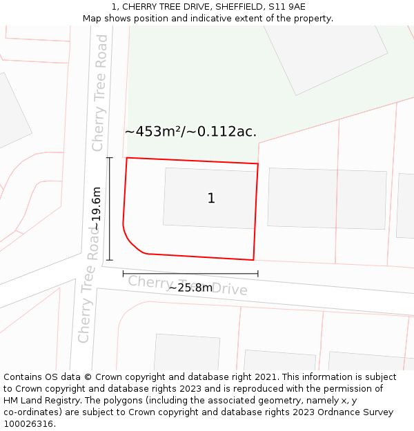 1, CHERRY TREE DRIVE, SHEFFIELD, S11 9AE: Plot and title map
