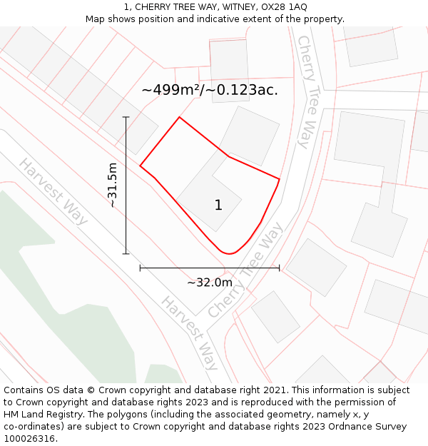 1, CHERRY TREE WAY, WITNEY, OX28 1AQ: Plot and title map