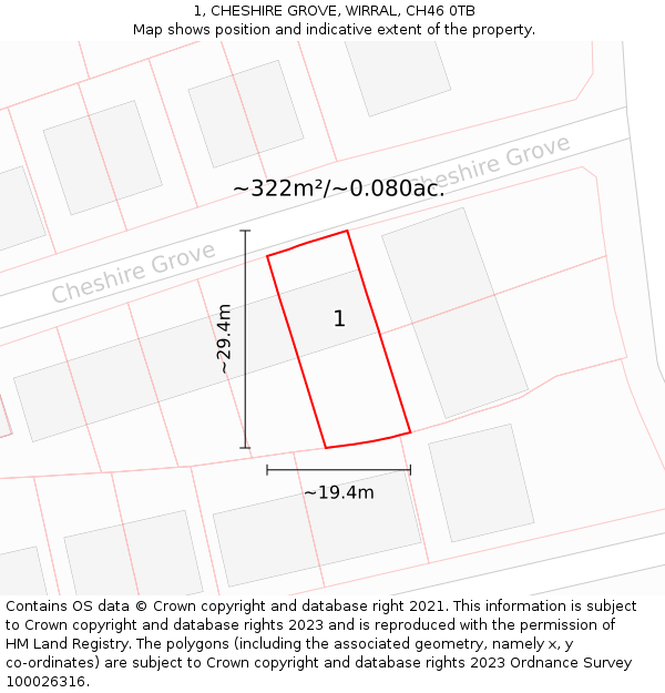 1, CHESHIRE GROVE, WIRRAL, CH46 0TB: Plot and title map