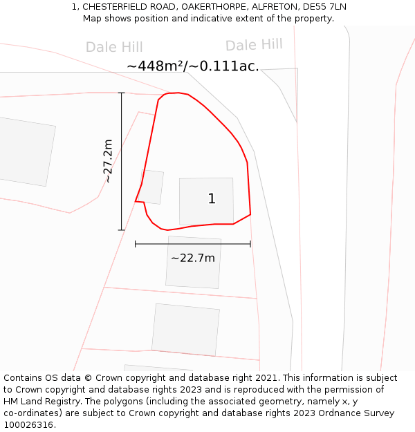 1, CHESTERFIELD ROAD, OAKERTHORPE, ALFRETON, DE55 7LN: Plot and title map