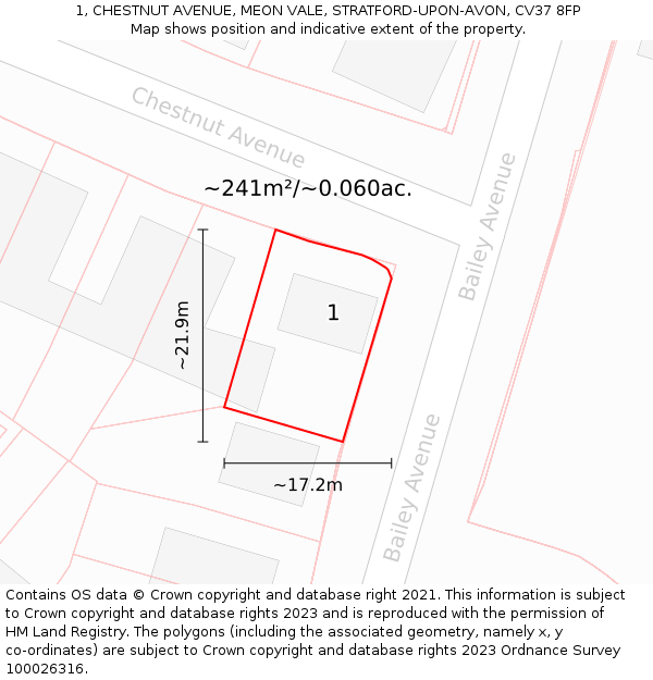 1, CHESTNUT AVENUE, MEON VALE, STRATFORD-UPON-AVON, CV37 8FP: Plot and title map