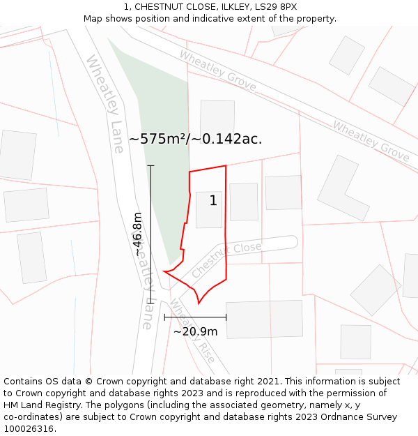 1, CHESTNUT CLOSE, ILKLEY, LS29 8PX: Plot and title map