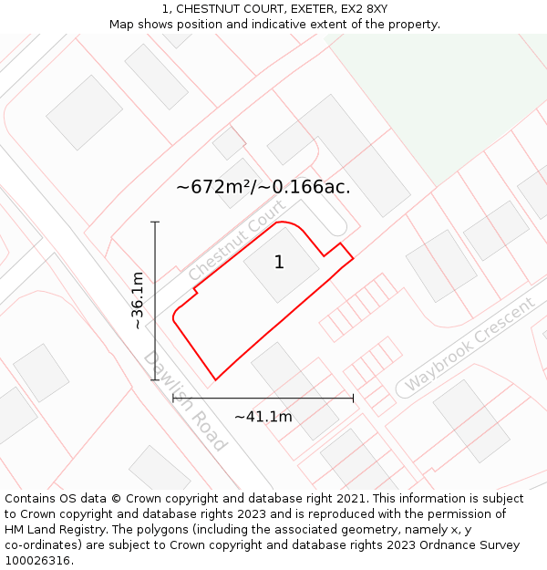 1, CHESTNUT COURT, EXETER, EX2 8XY: Plot and title map
