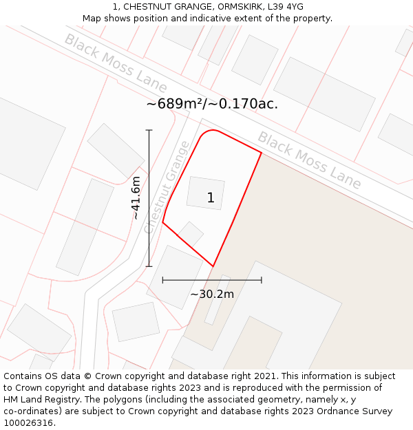1, CHESTNUT GRANGE, ORMSKIRK, L39 4YG: Plot and title map