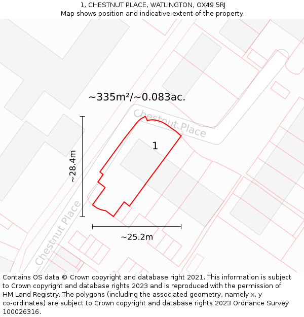 1, CHESTNUT PLACE, WATLINGTON, OX49 5RJ: Plot and title map