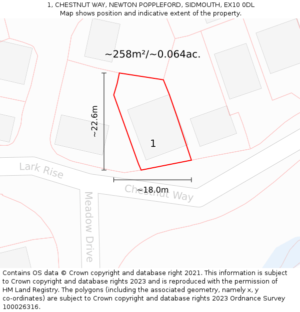 1, CHESTNUT WAY, NEWTON POPPLEFORD, SIDMOUTH, EX10 0DL: Plot and title map