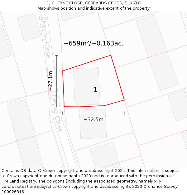 1, CHEYNE CLOSE, GERRARDS CROSS, SL9 7LG: Plot and title map