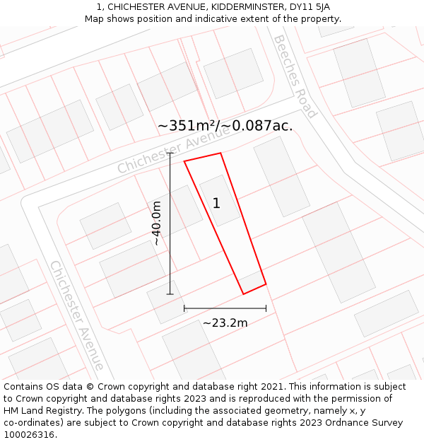 1, CHICHESTER AVENUE, KIDDERMINSTER, DY11 5JA: Plot and title map