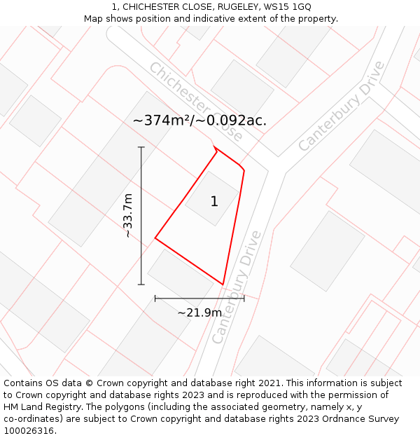 1, CHICHESTER CLOSE, RUGELEY, WS15 1GQ: Plot and title map